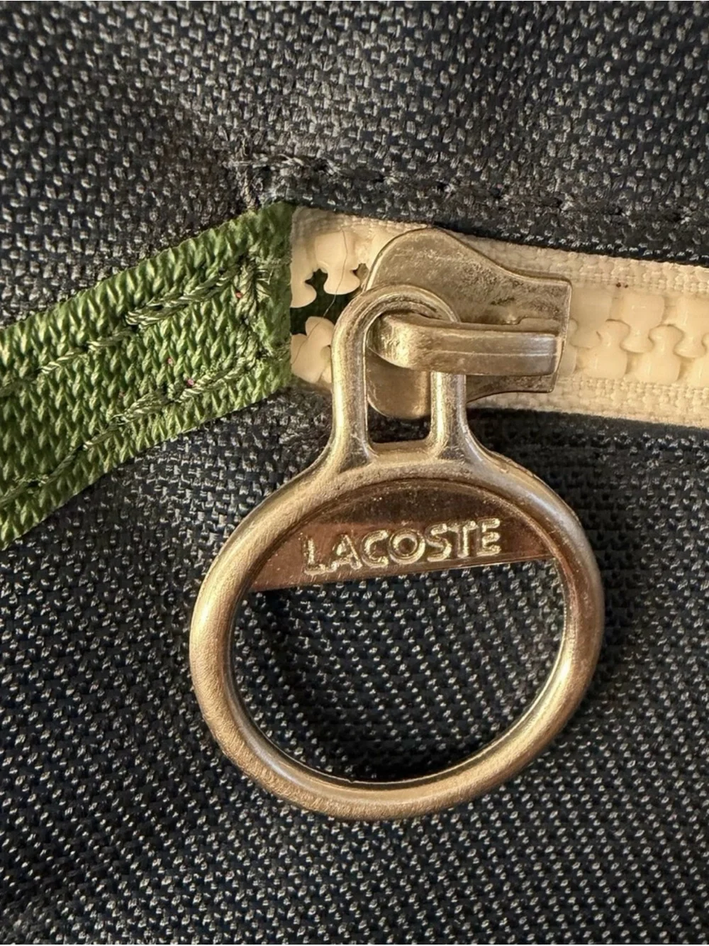 Lacoste Navy Messenger Bag with White Strap and Green Trim